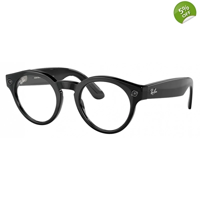 Ray-Ban Stories Round RW4003 Smart Glasses Shiny Black Frame Transitions Brown Lens