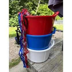 Red, White, Blue Feed buckets