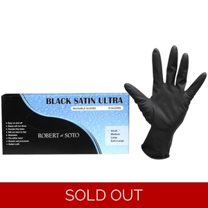 Robert de Soto Black Satin Ultra Reusable Gloves 10pk - Small