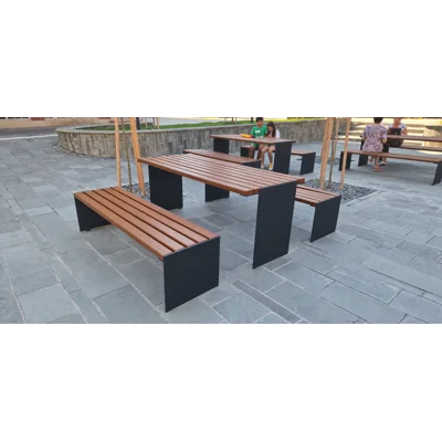Banca Parc si Stradala fara Spatar, 180 cm, Lemn Masiv si Otel Zincat, CONSTRUCTIVISM - BPFSC01
