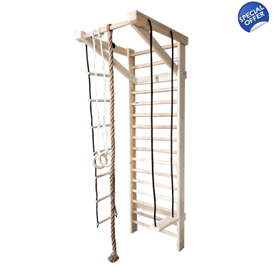 Spalier Gimnastica, 245x85 cm, Multifunctional, Lacuit Natur, 15 Bare - M8245L