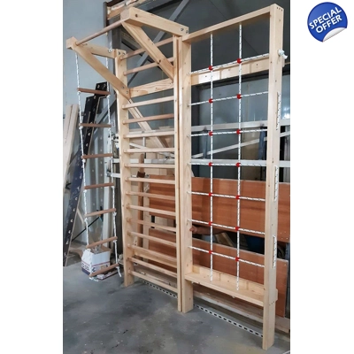 Spalier Gimnastica 245x160 cm, Multifunctional, Ansamblu Lacuit Natur, 15 Bare - M5450L