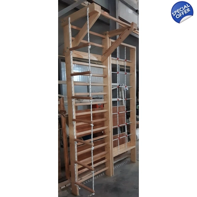 Spalier Gimnastica, 245x85 cm, Multifunctional, Lacuit Natur, 15 Bare - M7145L