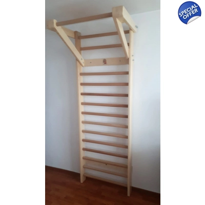 Spalier Gimnastica 245x85 cm, Multifunctional, Lacuit Natur, 16 Bare - M7045L