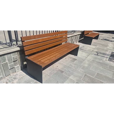 Banca Parc si Stradala cu Spatar, 180 cm, Lemn Masiv si Otel Zincat, CONSTRUCTIVISM - BPSC01