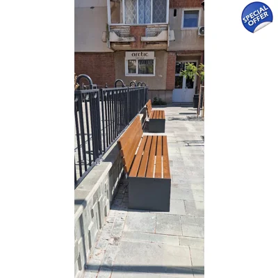 Banca Parc si Stradala cu Spatar, 180 cm, Lemn Masiv si Otel Zincat, CONSTRUCTIVISM - BPSC01