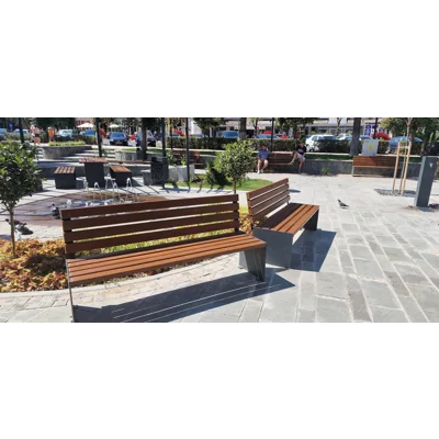 Banca Parc si Stradala cu Spatar, 180 cm, Lemn Masiv si Otel Zincat, CONSTRUCTIVISM - BPSC01