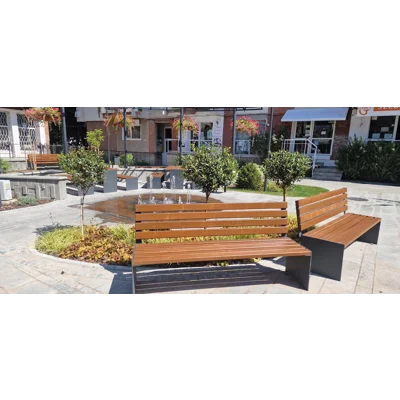 Banca Parc si Stradala cu Spatar, 180 cm, Lemn Masiv si Otel Zincat, CONSTRUCTIVISM - BPSC01