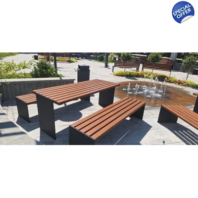 Banca Parc si Stradala fara Spatar, 180 cm, Lemn Masiv si Otel Zincat, CONSTRUCTIVISM - BPFSC01