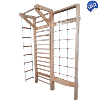 Spalier Gimnastica 230x160 cm, Multifunctional, Ansamblu Lacuit Natur, 14 Bare - M530L