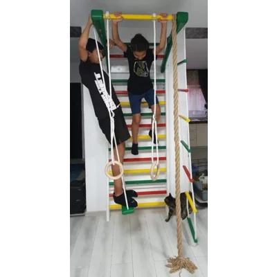 200 x 80 cm, Spalier gimnastica copii M8, din lemn, colorat, cu leagan si accesorii - M8200CL