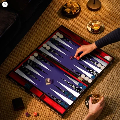 Addison Ross Black Chinoiserie Lacquer Backgammon Set