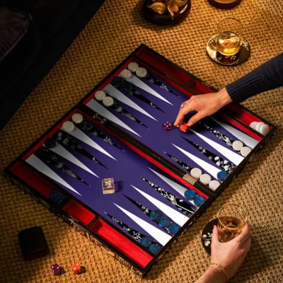 Addison Ross Black Chinoiserie Lacquer Backgammon Set