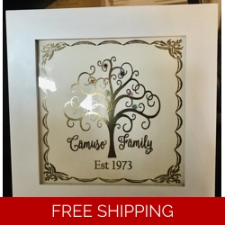 PersonaIized Framed Family Tree with Genuine Swarovski Birthstone Crystals
