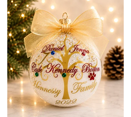 Personalized Family Name Christmas Ornament With Genuine Swarovski Birthstone Crystals
