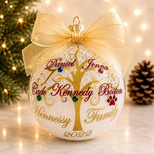 Personalized Family Name Christmas Ornament With Genuine Swarovski Birthstone Crystals