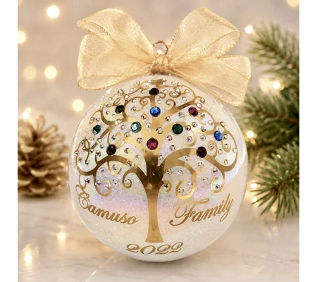 Personalized Family Christmas Ornament With Genuine Swarovski Birthstone Crystals