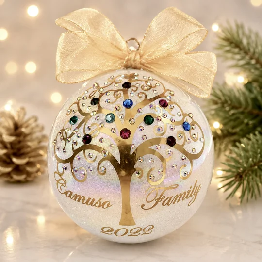 Personalized Family Christmas Ornament With Genuine Swarovski Birthstone Crystals