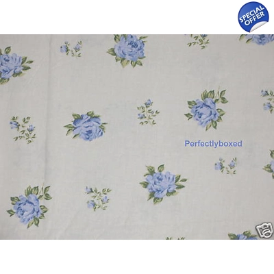 Deep Fitted Sheet Roses Blue Toile Double Vintage Style Floral Deep Fitted Sheet Roses Blue Toile Double Vintage Style Floral