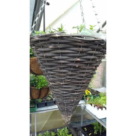 12" Cone-Shaped Rattan Hanging Basket