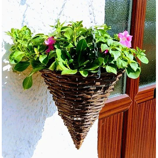 Black Rattan Cone Hanging Basket