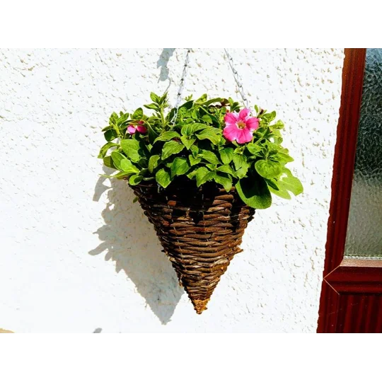 Black Rattan Cone Hanging Basket