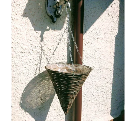 Black Rattan Cone Hanging Basket