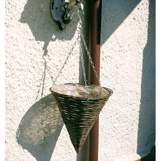 Black Rattan Cone Hanging Basket