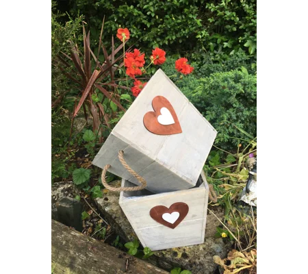 Pair of Wooden Heart Planters