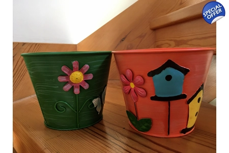 2 Vintage Tin Planters