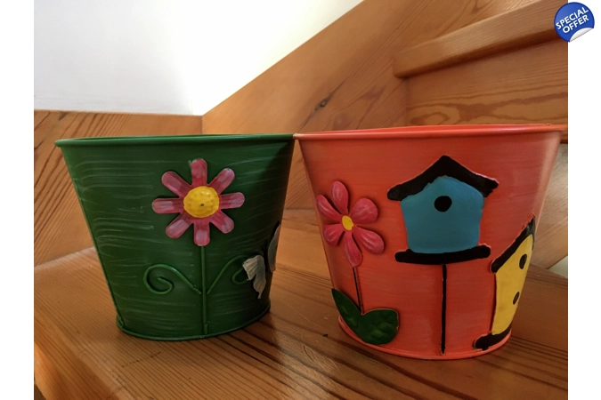 2 Vintage Tin Planters