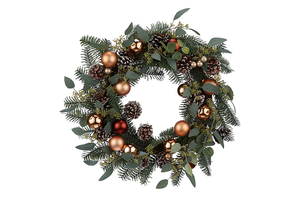 Highland Myths Copper Bauble Wreath, Dia.56cm, Green