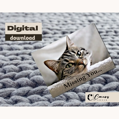 Missing You cute kitten card Printable Thinking Of You card, Download, I Miss You Card, Card Templa