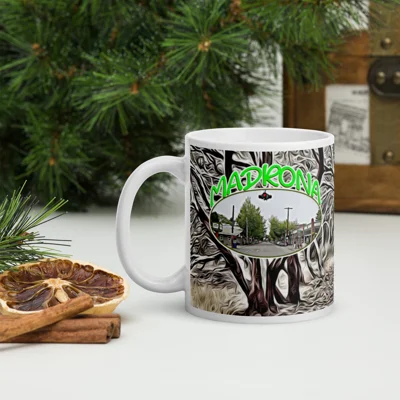 Madrona Coffee Sipping White glossy mug