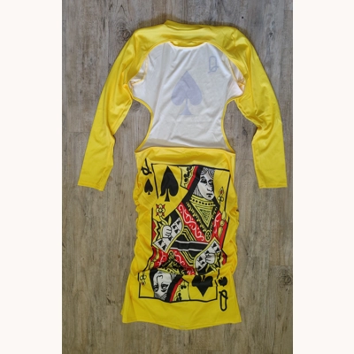 Poker Print Backless long sleeve dress