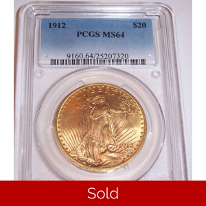 1912 $20 MS64 PCGS Saint Gaudens Double Eagle