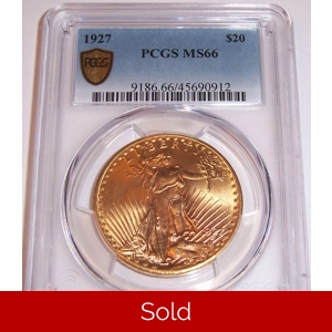 1927 $20 MS66 PCGS Saint Gaudens Double Eagle