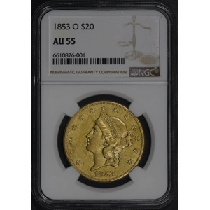 1853-O $20 AU55 NGC Liberty Double Eagle