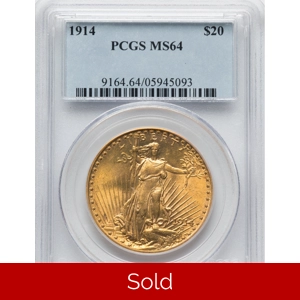 1914 $20 MS64 PCGS Saint Gaudens Double Eagle