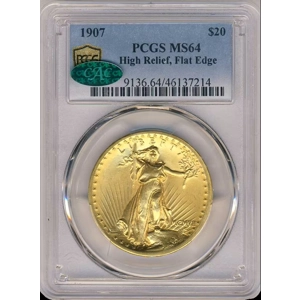 1907 $20 Flat Edge High Relief MS64 PCGS Saint Gaudens Dou..