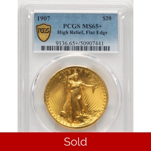 1907 $20 Flat Edge High Relief MS65+ PCGS Saint Gaudens Double Eagle
