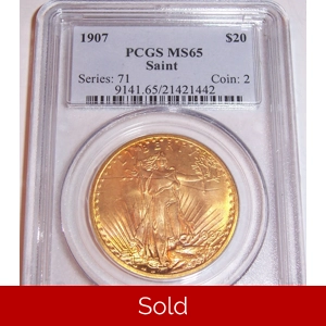 1907 $20 MS65 PCGS Saint Gaudens Double Eagle