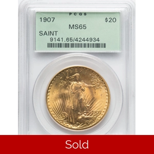 1907 $20 MS65 PCGS OGH Saint Gaudens Double Eagle