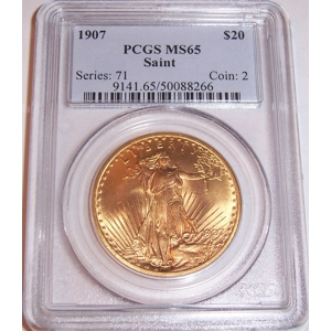 1907 $20 MS65 PCGS Saint Gaudens Double Eagle