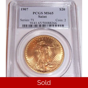 1907 $20 MS65 PCGS Saint Gaudens Double Eagle