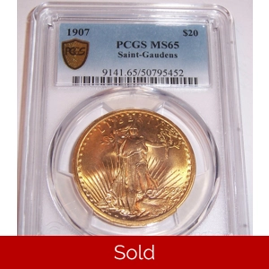 1907 $20 MS65 PCGS Saint Gaudens Double Eagle