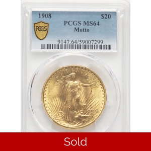 1908 Motto $20 MS64 PCGS Saint Gaudens Double Eagle