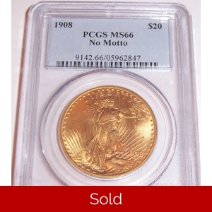 1908 NM $20 MS66 PCGS Saint Gaudens Double Eagle