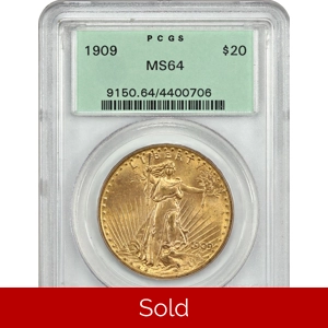 1909 $20 MS64 PCGS OGH Saint Gaudens Double Eagle