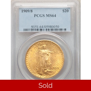 1909/8 $20 MS64 PCGS Saint Gaudens Double Eagle